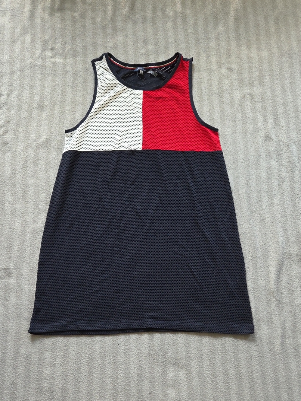 Tommy Hilfiger Red, White & Navy Mesh Colorblock Tank
